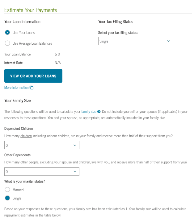 U.S. Department of Education's Student Loan Repayment Estimator